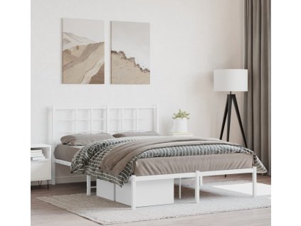 Kovový rám postele s čelem 135 x 190 cm [355609] (Barva Bílá)