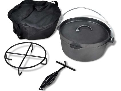 Litinový hrnec 4,2 L Dutch Oven s příslušenstvím [41562] (Barva Černá)