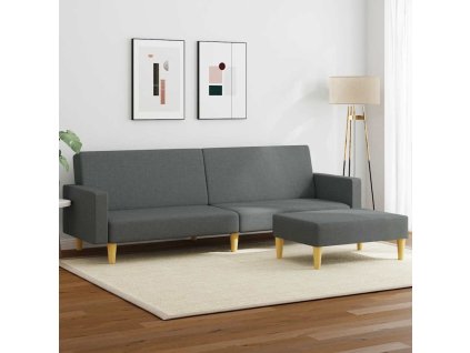 2místná rozkládací pohovka s podnožkou textil [3216228] (Barva Tmavě šedá)