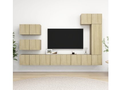 8dílný set TV skříněk dřevotříska [3078821] (Barva Černá)