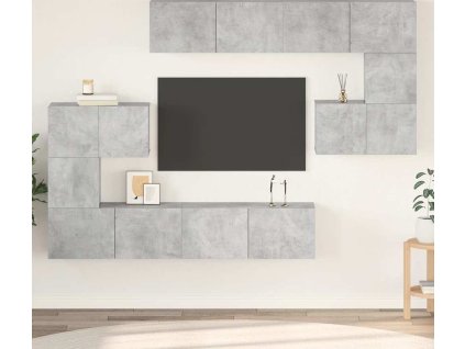 8dílný set TV skříněk dřevotříska [3078828] (Barva Černá)