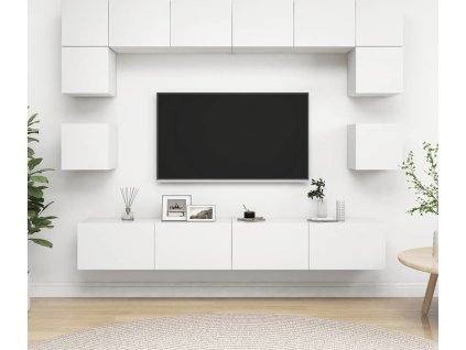 8dílný set TV skříněk dřevotříska [3078692] (Barva Bílá)