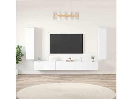Sada 5 kusů nástěnné TV skříňka kompozitní dřevo [3114302] (Barva Bílá)