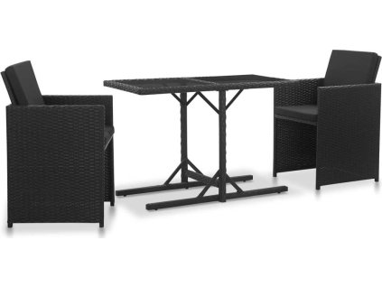 3dílný bistro set s poduškami polyratan [46373] (Barva Černá)