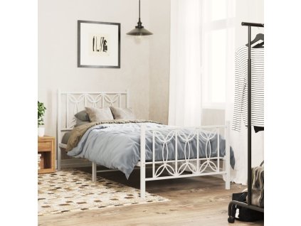 Kovový rám postele s hlavovým a nožním čelem 90 x 190 cm [376187] (Barva Bílá)