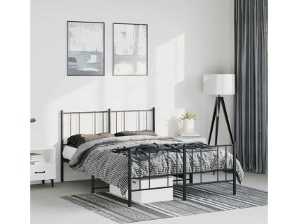 Kovový rám postele s hlavovým a nožním čelem 150 x 200 cm [352500] (Barva Černá)