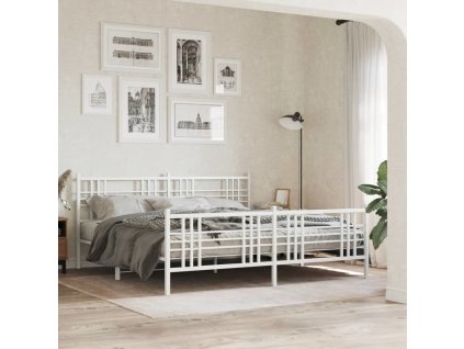 Kovový rám postele s hlavovým a nožním čelem 193 x 203 cm [376397] (Barva Bílá)