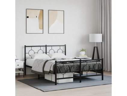 Kovový rám postele s hlavovým a nožním čelem 135 x 190 cm [376243] (Barva Černá)