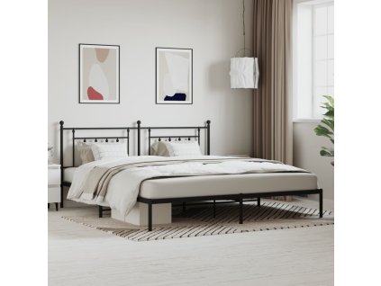 Kovový rám postele s čelem 200 x 200 cm [353544] (Barva Černá)