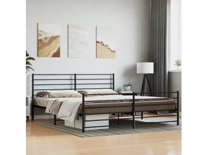 Kovový rám postele s hlavovým a nožním čelem 200 x 200 cm [352344] (Barva Černá)