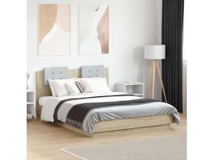 Rám postele s čelem a LED osvětlením 135 x 190 cm [3210047] (Barva dub sonoma)