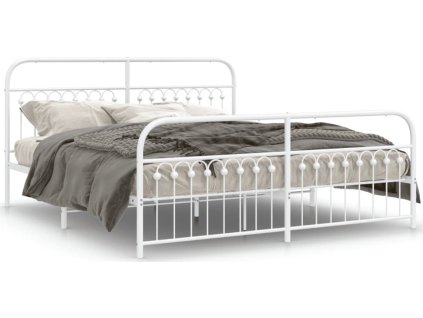 Kovový rám postele s hlavovým a nožním čelem 183 x 203 cm [376671] (Barva Bílá)