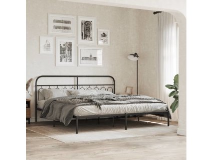 Kovový rám postele s čelem 200 x 200 cm [377124] (Barva Černá)