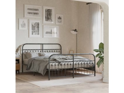 Kovový rám postele s hlavovým a nožním čelem 150 x 200 cm [376620] (Barva Černá)