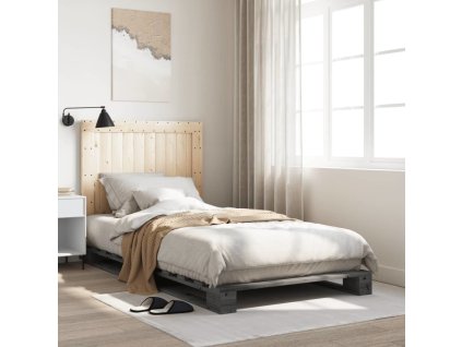 Rám postele s čelem 100 x 200 cm masivní borové dřevo [3281545] (Barva Šedá)