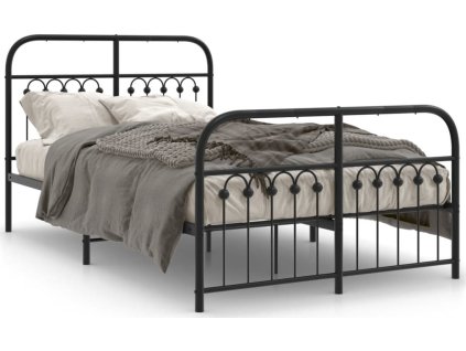 Kovový rám postele s hlavovým a nožním čelem 120 x 190 cm [376615] (Barva Černá)