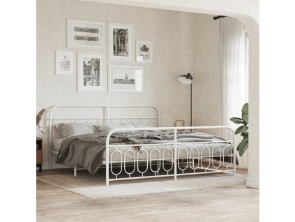 Kovový rám postele s hlavovým a nožním čelem 200 x 200 cm [377191] (Barva Bílá)