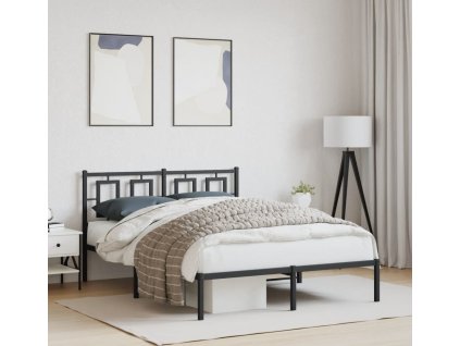 Kovový rám postele s čelem 135 x 190 cm [374240] (Barva Černá)