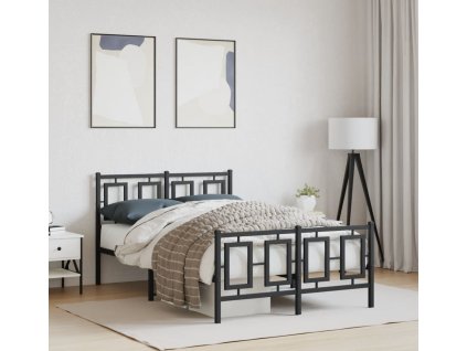 Kovový rám postele s hlavovým a nožním čelem 120 x 190 cm [374256] (Barva Černá)
