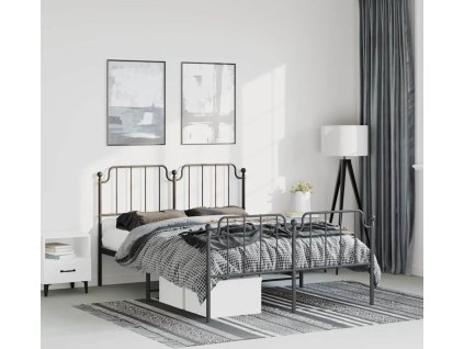 Kovový rám postele s hlavovým a nožním čelem 183 x 213 cm [373910] (Barva Černá)