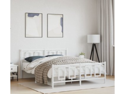 Kovový rám postele s hlavovým a nožním čelem 150 x 200 cm [374310] (Barva Bílá)
