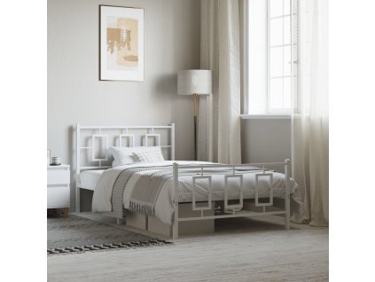 Kovový rám postele s hlavovým a nožním čelem 107 x 203 cm [374255] (Barva Černá)