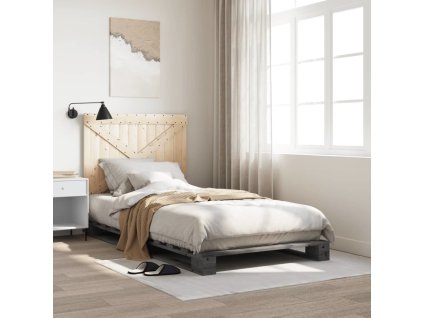 Rám postele s čelem 100 x 200 cm masivní borové dřevo [3281581] (Barva Šedá)