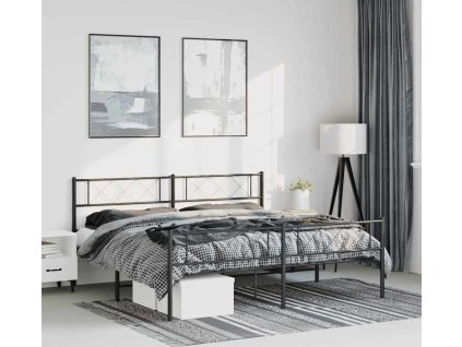 Kovový rám postele s hlavovým a nožním čelem 183 x 213 cm [372300] (Barva Černá)