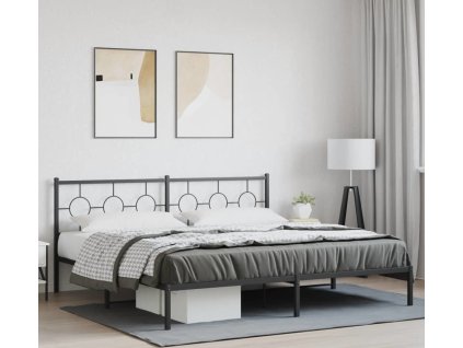 Kovový rám postele s čelem 200 x 200 cm [376233] (Barva Černá)