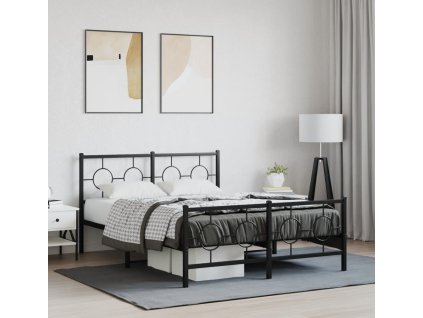 Kovový rám postele s hlavovým a nožním čelem 140 x 190 cm [376244] (Barva Černá)