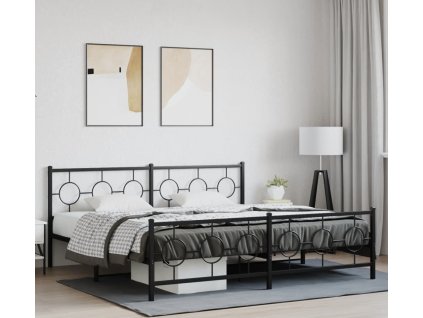 Kovový rám postele s hlavovým a nožním čelem 193 x 203 cm [376250] (Barva Černá)