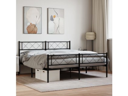 Kovový rám postele s hlavovým a nožním čelem 160 x 200 cm [372298] (Barva Černá)