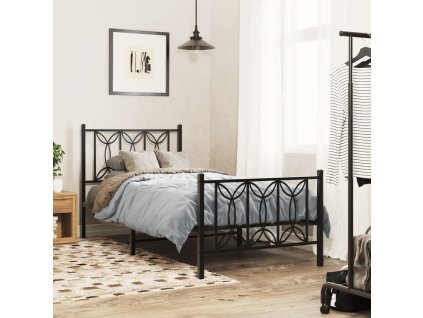 Kovový rám postele s hlavovým a nožním čelem 80 x 200 cm [376137] (Barva Černá)