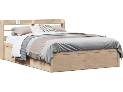 Rám postele s čelem 140 x 190 cm masivní borovice [3307095] (Barva Přírodní)