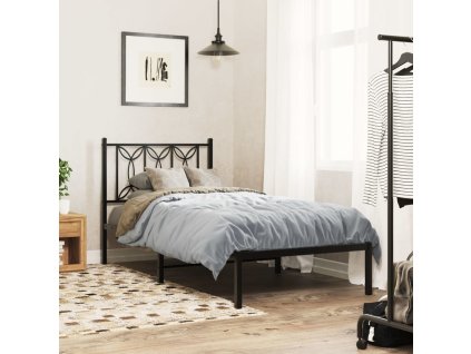 Kovový rám postele s čelem 90 x 200 cm [376121] (Barva Černá)