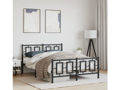 Kovový rám postele s hlavovým a nožním čelem 135 x 190 cm [374258] (Barva Černá)
