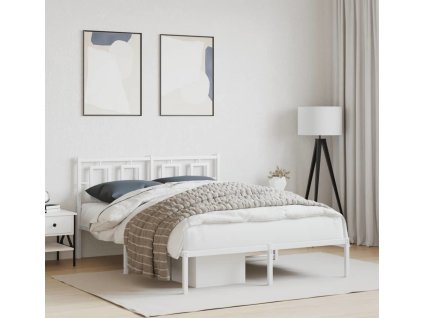 Kovový rám postele s čelem 140 x 200 cm [374291] (Barva Bílá)