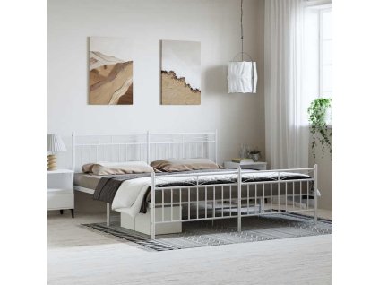 Kovový rám postele s hlavovým a nožním čelem 193 x 203 cm [373764] (Barva Bílá)
