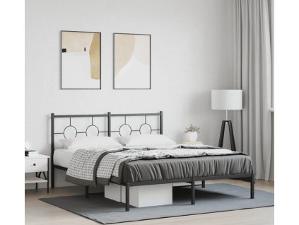 Kovový rám postele s čelem 150 x 200 cm [376228] (Barva Černá)