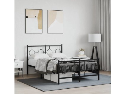 Kovový rám postele s hlavovým a nožním čelem 120 x 200 cm [376242] (Barva Černá)
