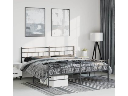 Kovový rám postele s hlavovým a nožním čelem 183 x 213 cm [355682] (Barva Černá)