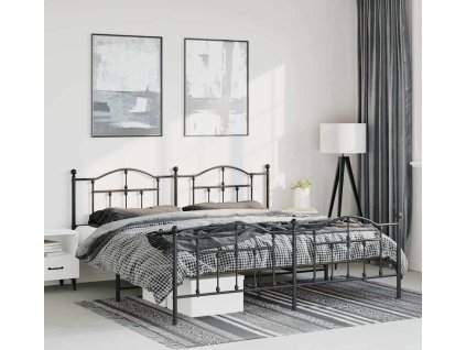 Kovový rám postele s hlavovým a nožním čelem 183 x 213 cm [353462] (Barva Černá)