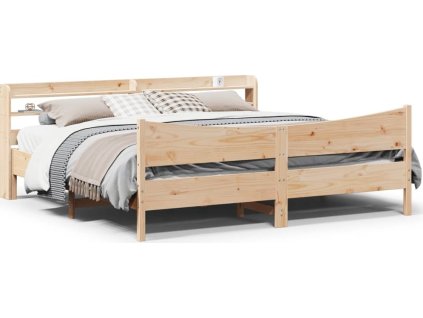 Rám postele s čelem 200 x 200 cm masivní borové dřevo [3307032] (Barva Přírodní)