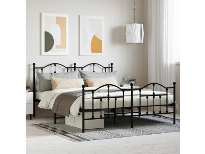 Kovový rám postele s hlavovým a nožním čelem 160 x 200 cm [353460] (Barva Černá)