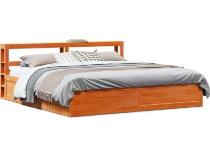 Rám postele s čelem 200 x 200 cm masivní borové dřevo [3306332] (Barva Voskově hnědá)