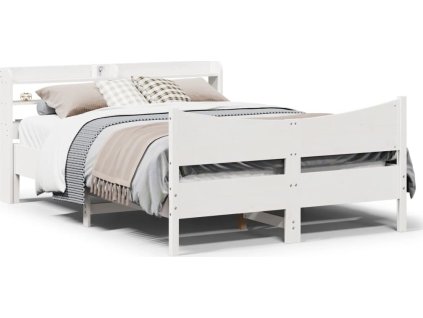 Rám postele s čelem 160 x 200 cm masivní borové dřevo [3307039] (Barva Bílá)