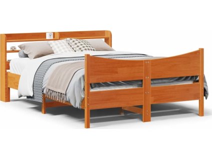 Rám postele s čelem 140 x 190 cm masivní borovice [3307058] (Barva Voskově hnědá)