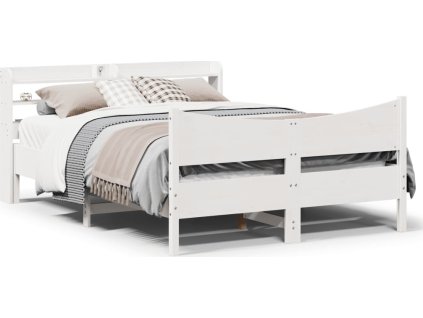 Rám postele s čelem 140 x 200 cm masivní borové dřevo [3307045] (Barva Bílá)