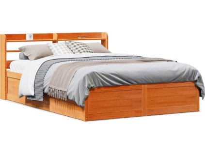 Rám postele s čelem 135 x 190 cm masivní borovice [3307100] (Barva Voskově hnědá)