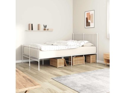 Kovový rám postele s hlavovým a nožním čelem 140 x 200 cm [350950] (Barva Bílá)